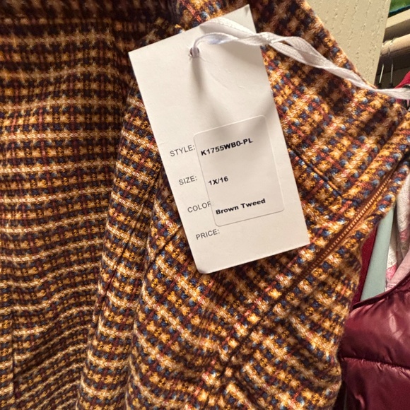 Unique Vintage Plus Size Brown Tweed Plaid Pleated Suspender Mini Skirt - 1X/16 - Picture 5 of 6